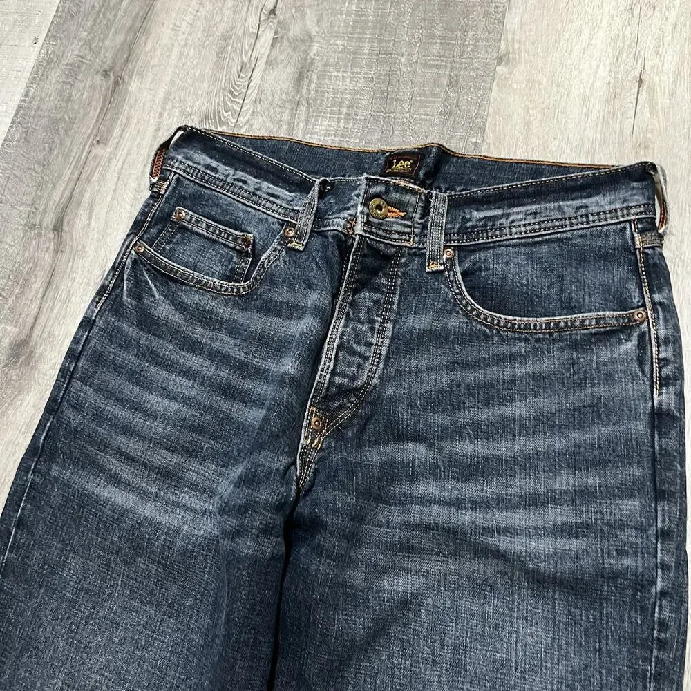 Lee 101 Dark Wash Buckle Back 1930s Cowboy Straight Leg Faded Repro Jeans 32x34